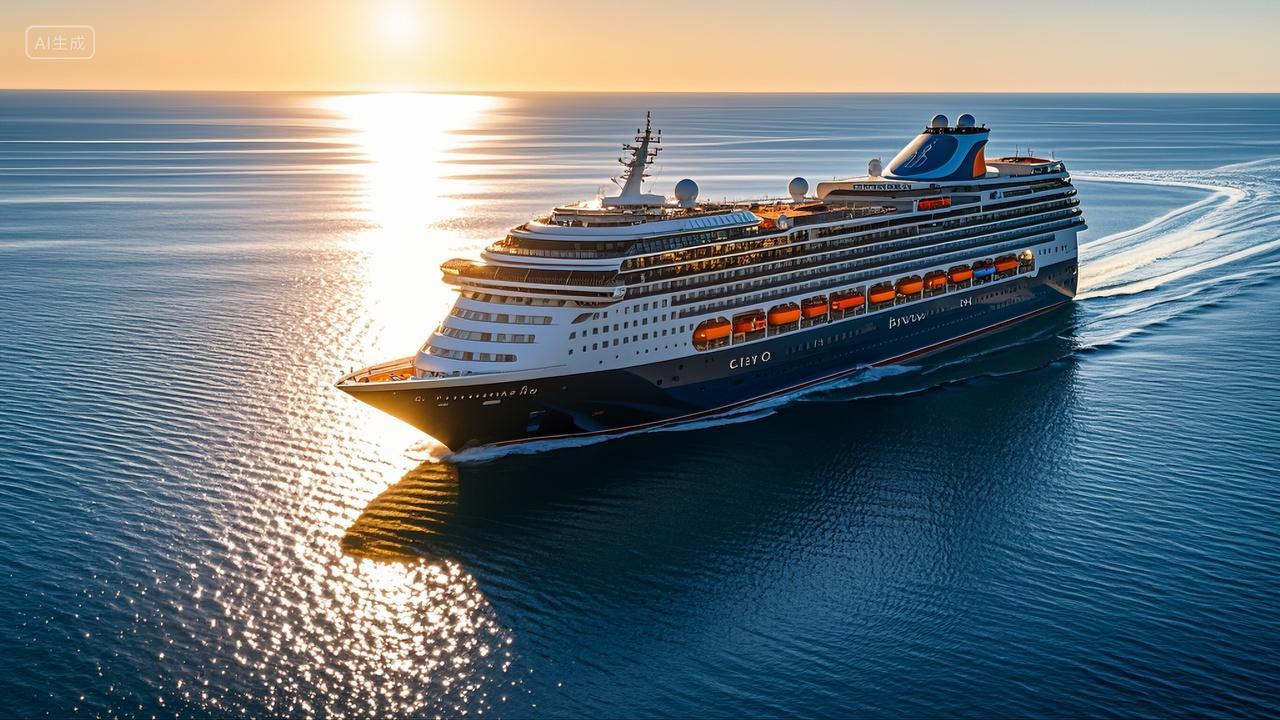 大海里白色大型豪华游轮旅游