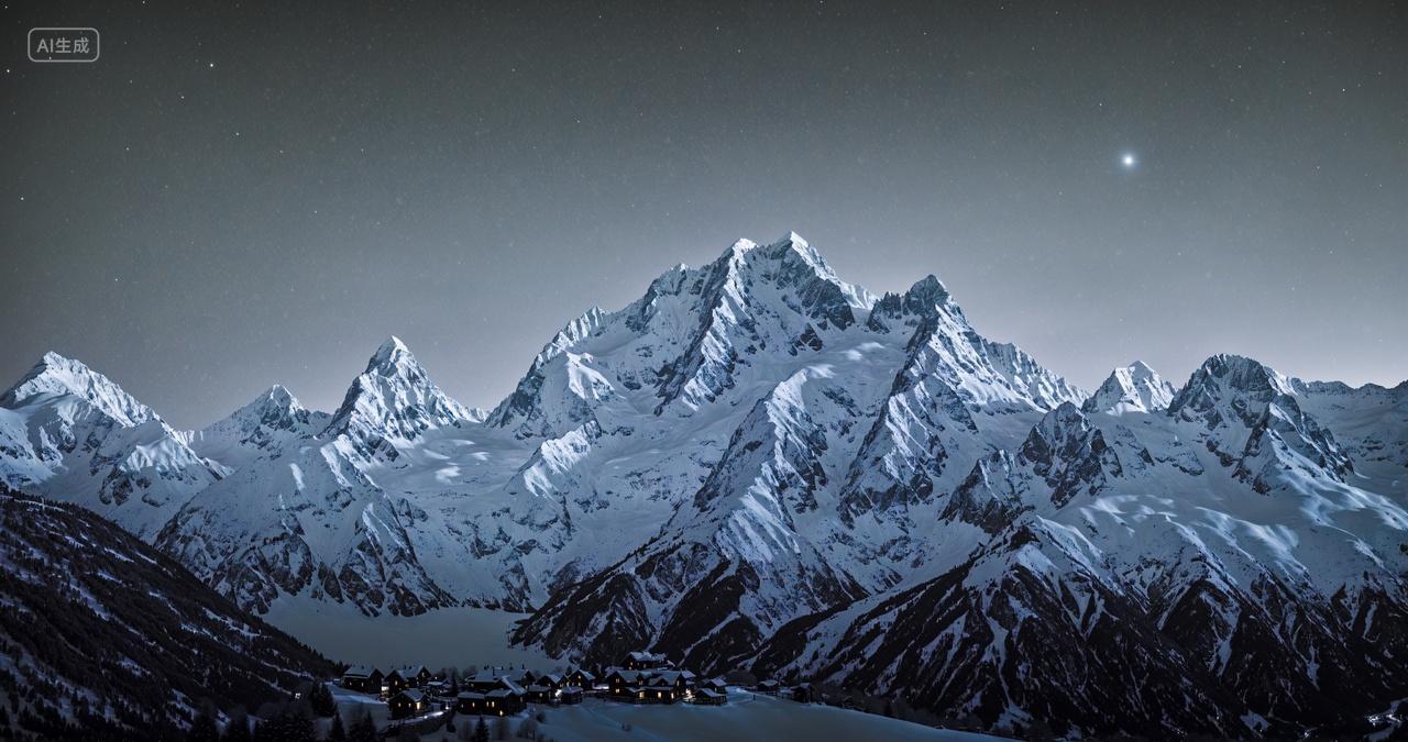 星空下雪山山峰电脑壁纸