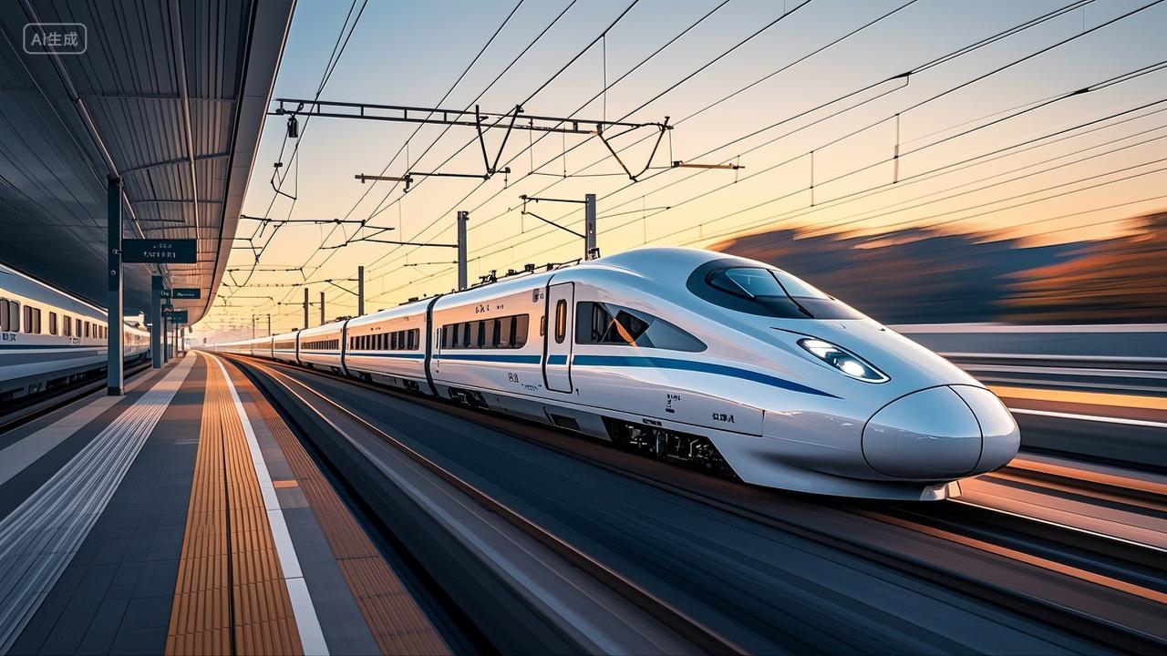 高速行驶的高铁列车火车轨道交通铁路中国速度