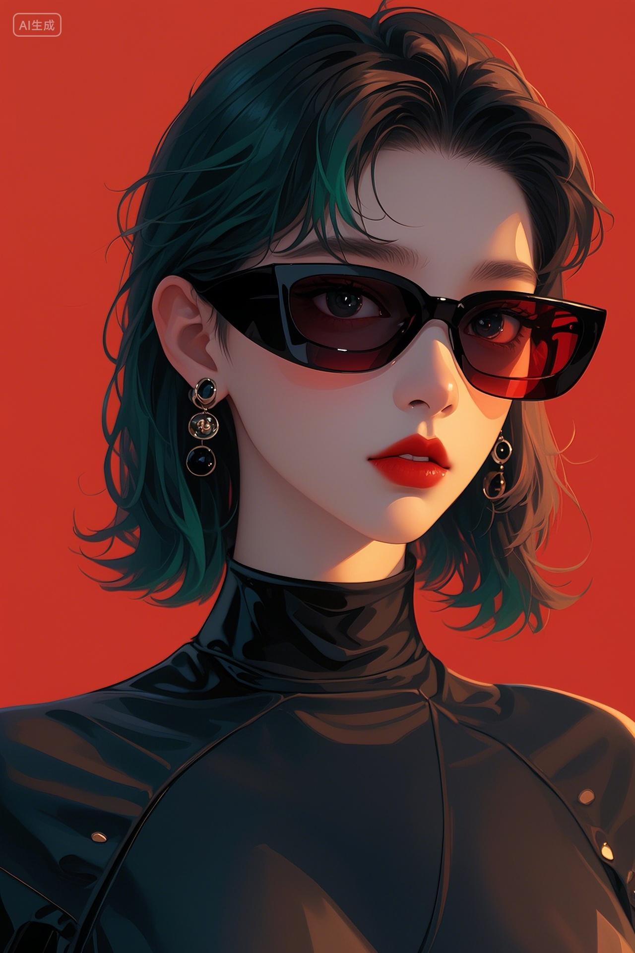 一个戴着深红色太阳镜的年轻女子插图插画