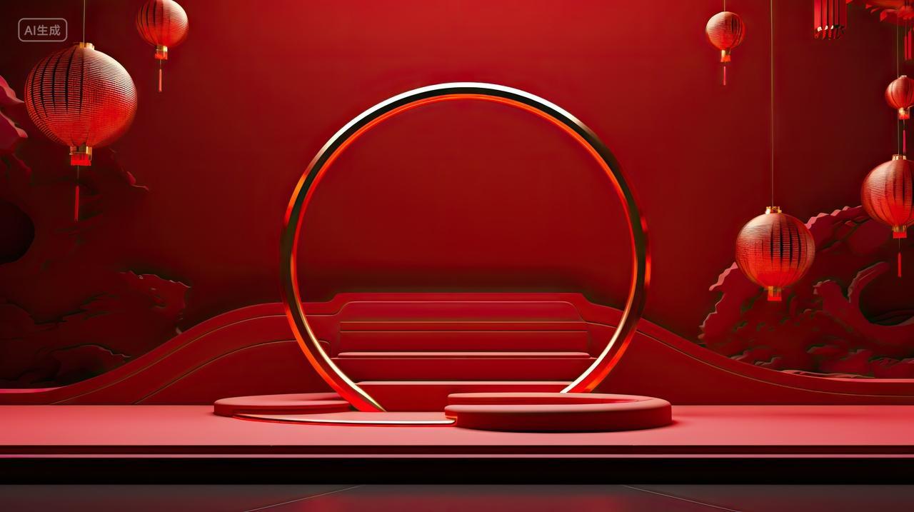 电商场景展台红色舞台背景