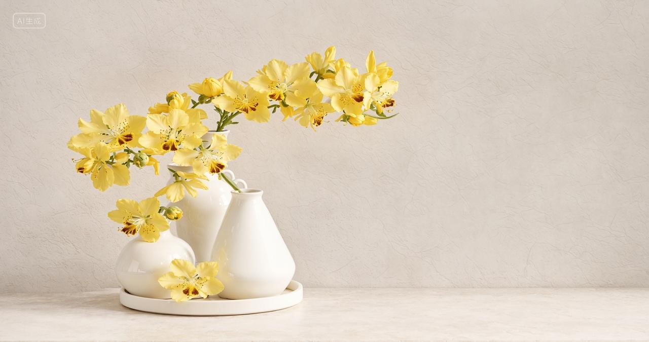 黄色花卉插花花瓶