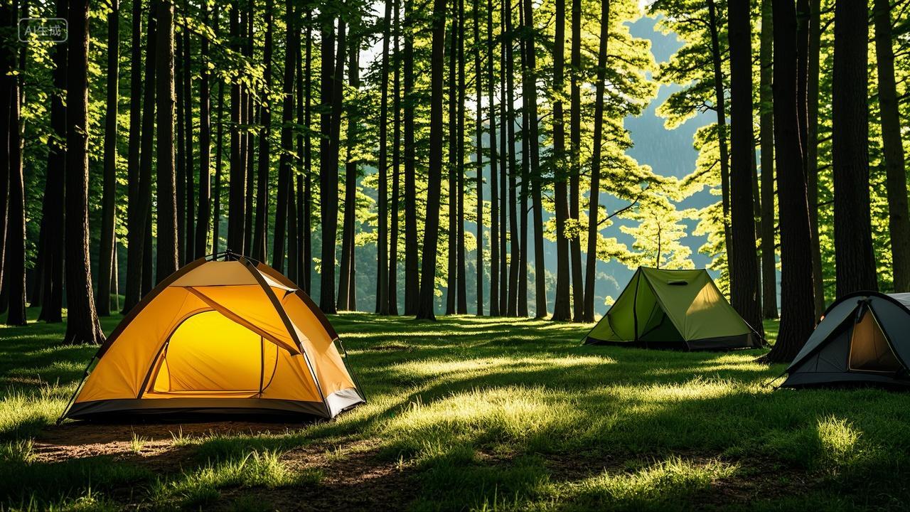 夏季夏天户外露营在森林公园搭帐篷背景