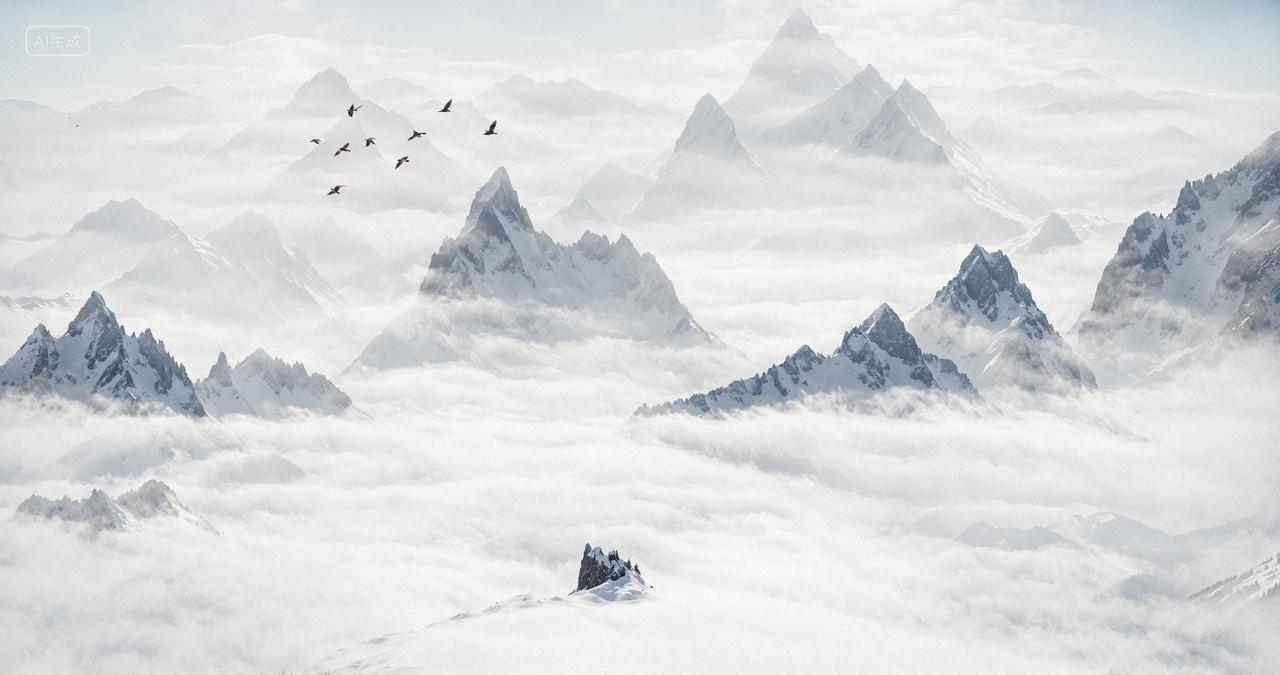 山峰云雾飞鸟中国风背景