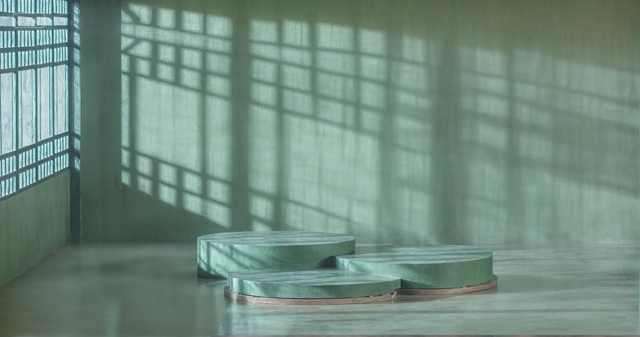 绿色窗户光影舞台背景