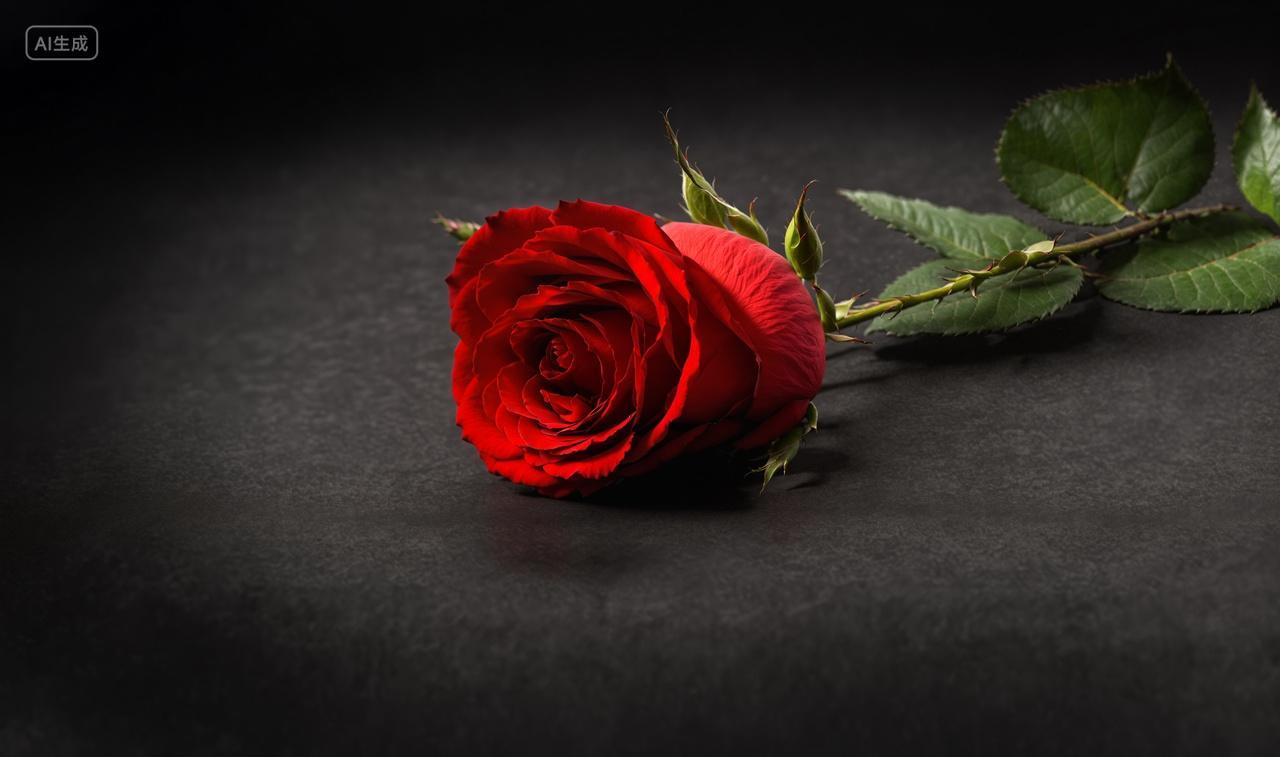 黑色背景上红色玫瑰花情人节七夕背景