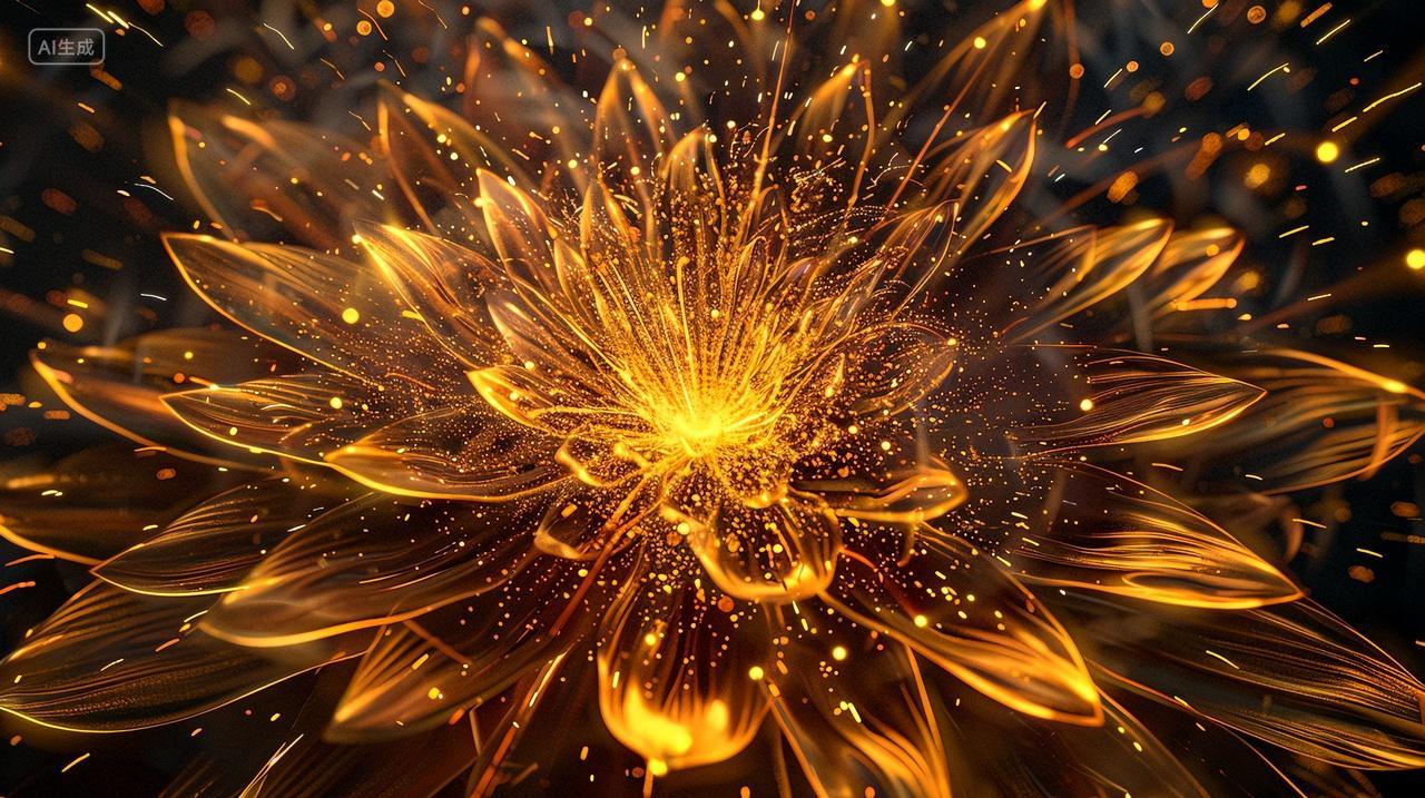 一朵盛开的火莲金色背景