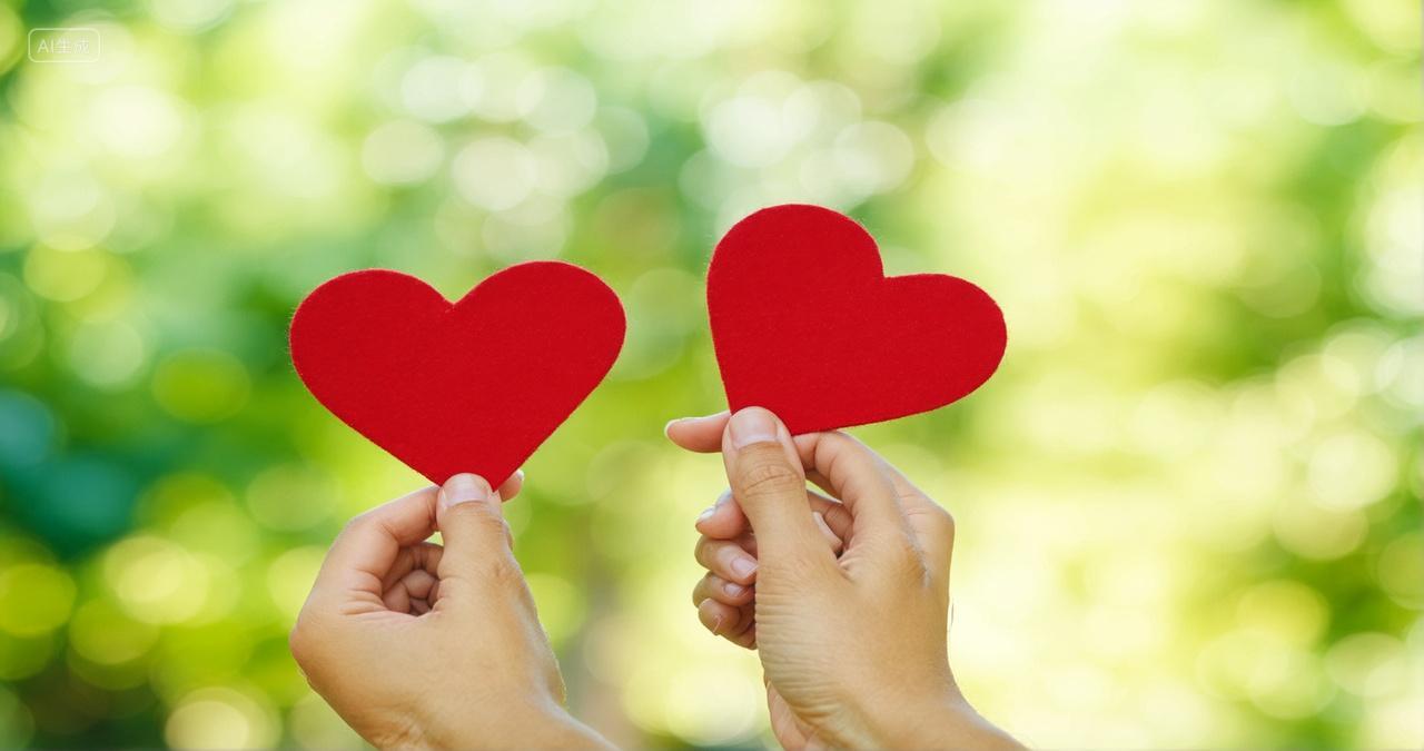 双手拿着红色爱心情人节七夕爱情