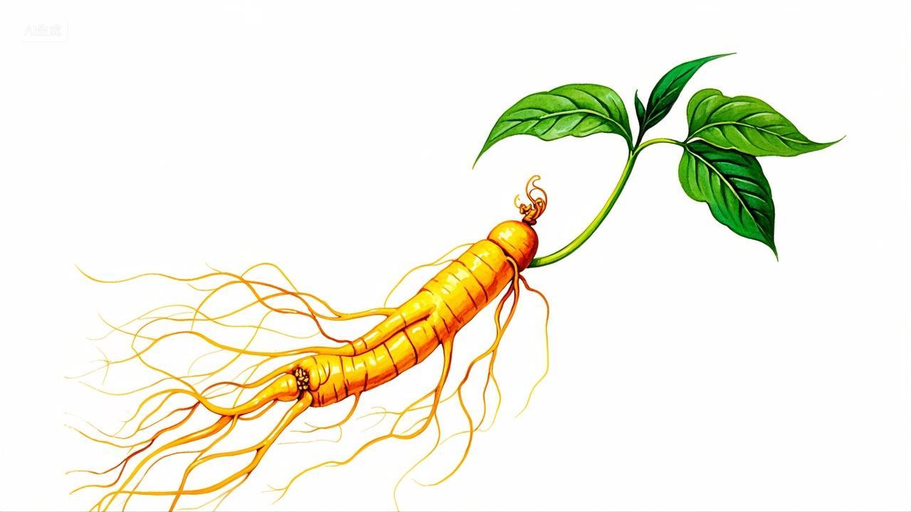 人参中医植物药材白底图手绘水彩