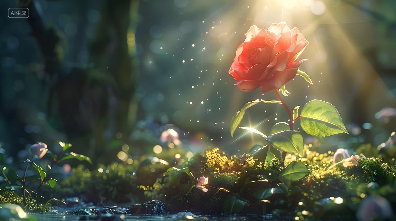 阳光中的红玫瑰风景壁纸