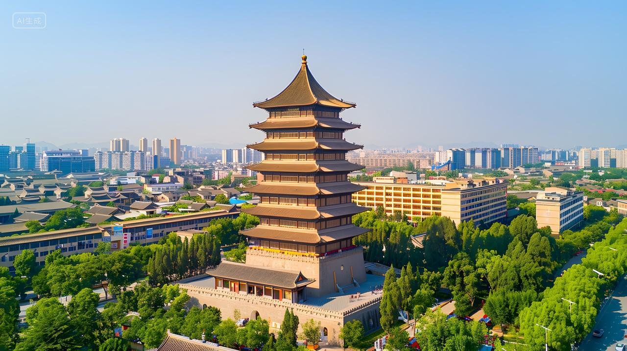 旅游西安著名景点实拍风大雁塔城市旅游的图片