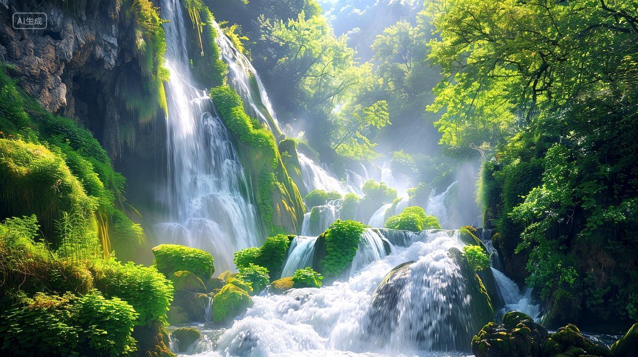 山林高山瀑布流水自然背景