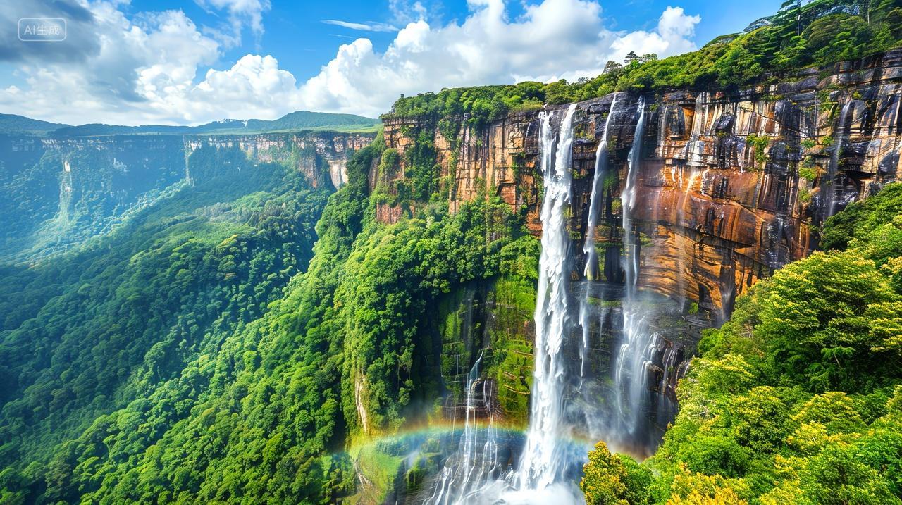 高山瀑布流水自然背景