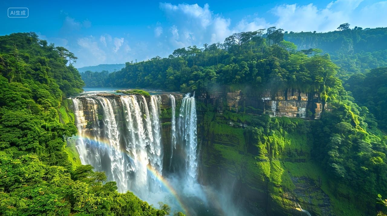 高山瀑布流水自然背景
