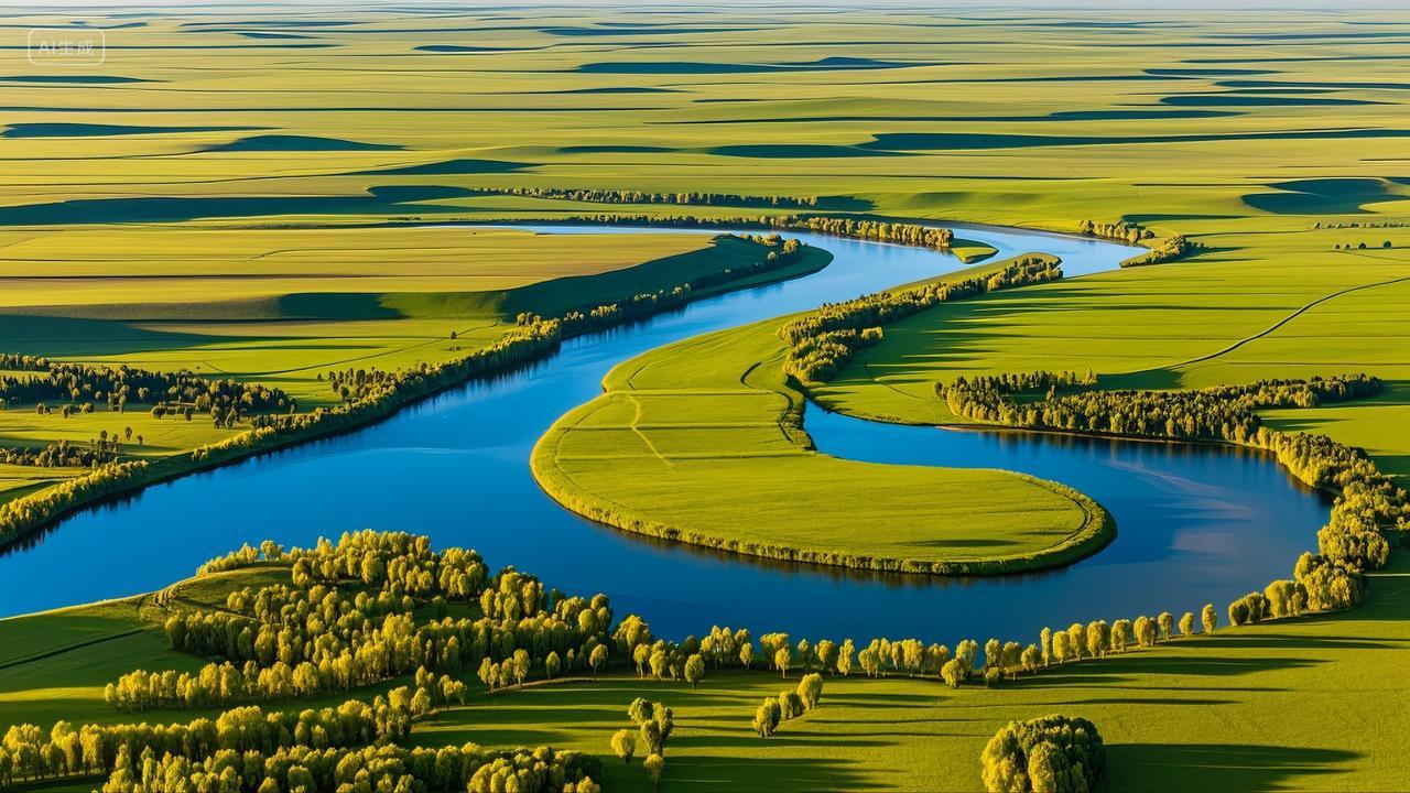 呼伦贝尔草原河道航拍风景壁纸