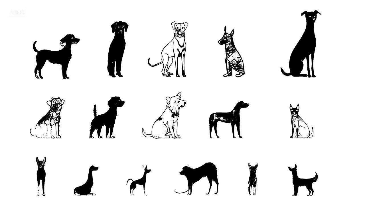 世界非遗传统文化艺术剪影小狗手工手绘剪纸剪影平面图案