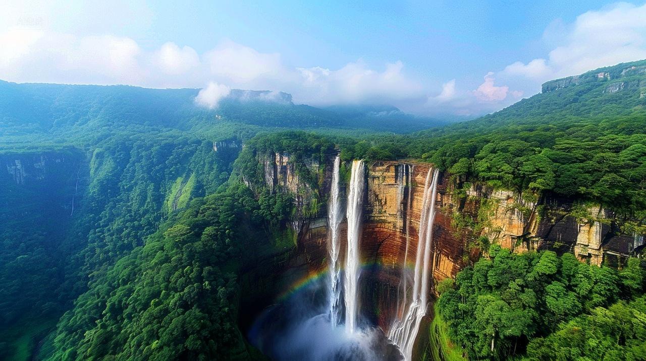 高山瀑布流水自然背景