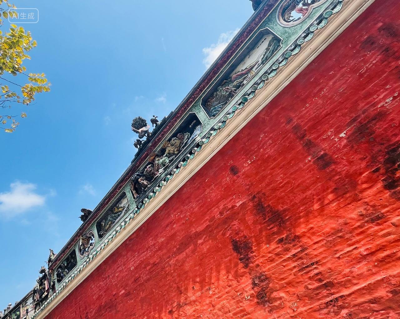 广东佛山叶问黄飞鸿祖庙红墙寺庙祈福