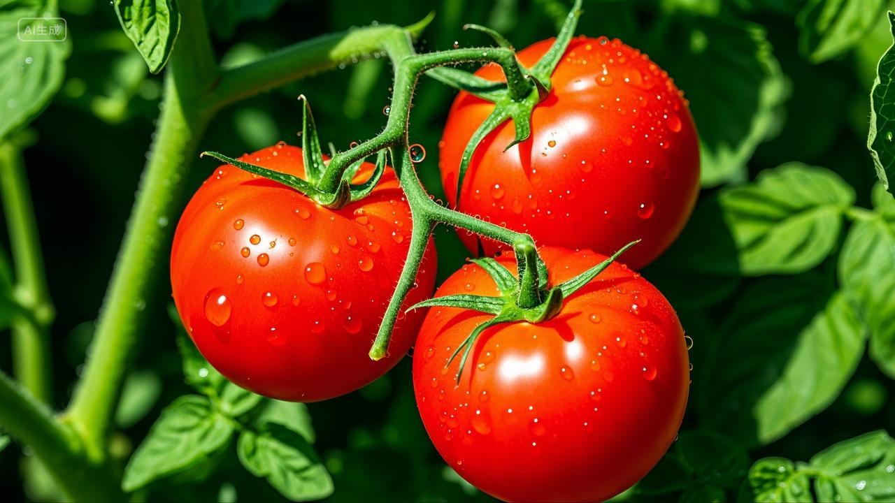 挂在树枝上带水珠的番茄西红柿圣女果新鲜蔬菜绿色蔬菜