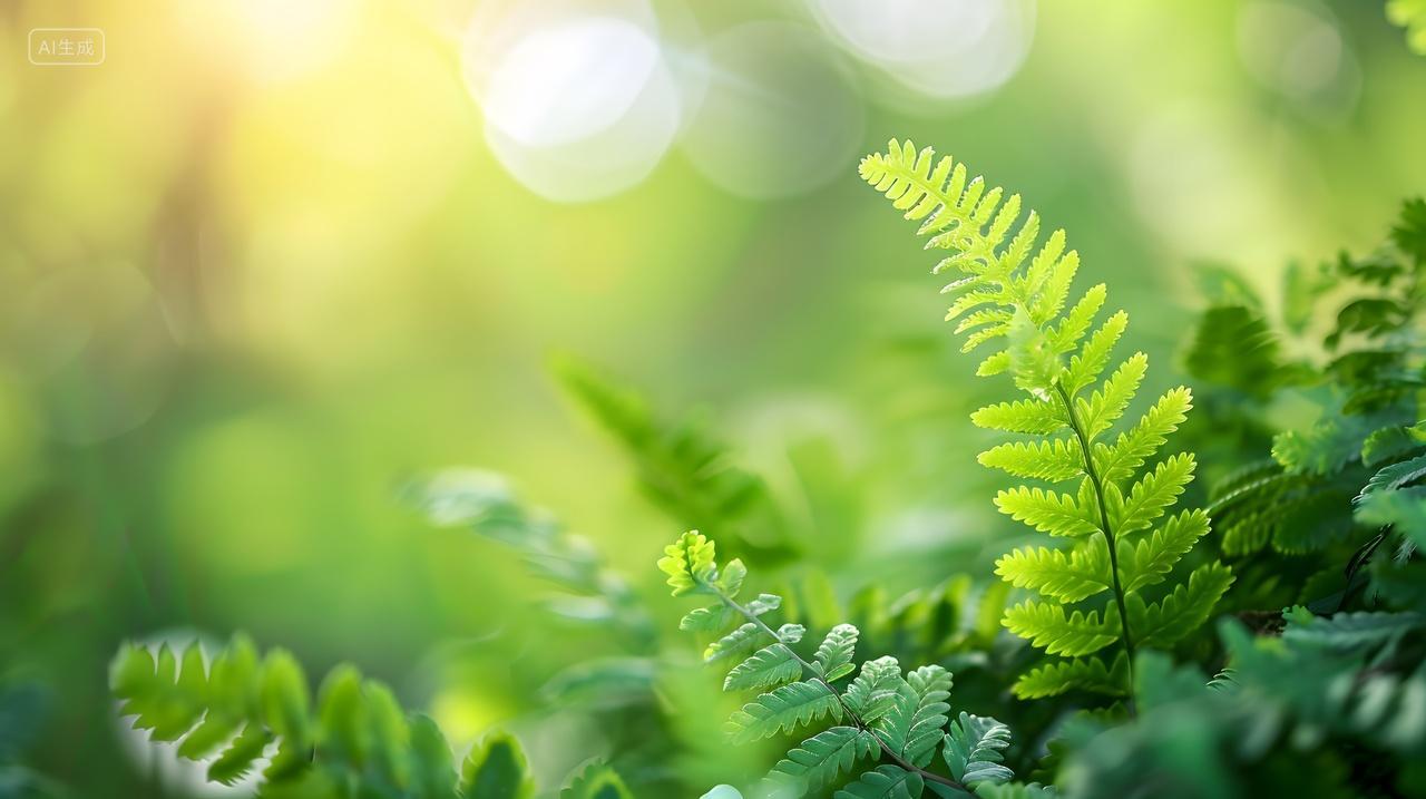 阳光下的绿叶与花朵壁纸