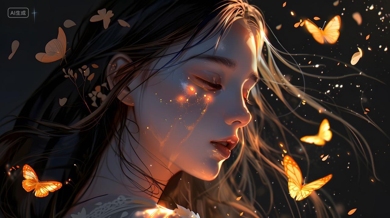黄昏中的少女与蝴蝶壁纸
