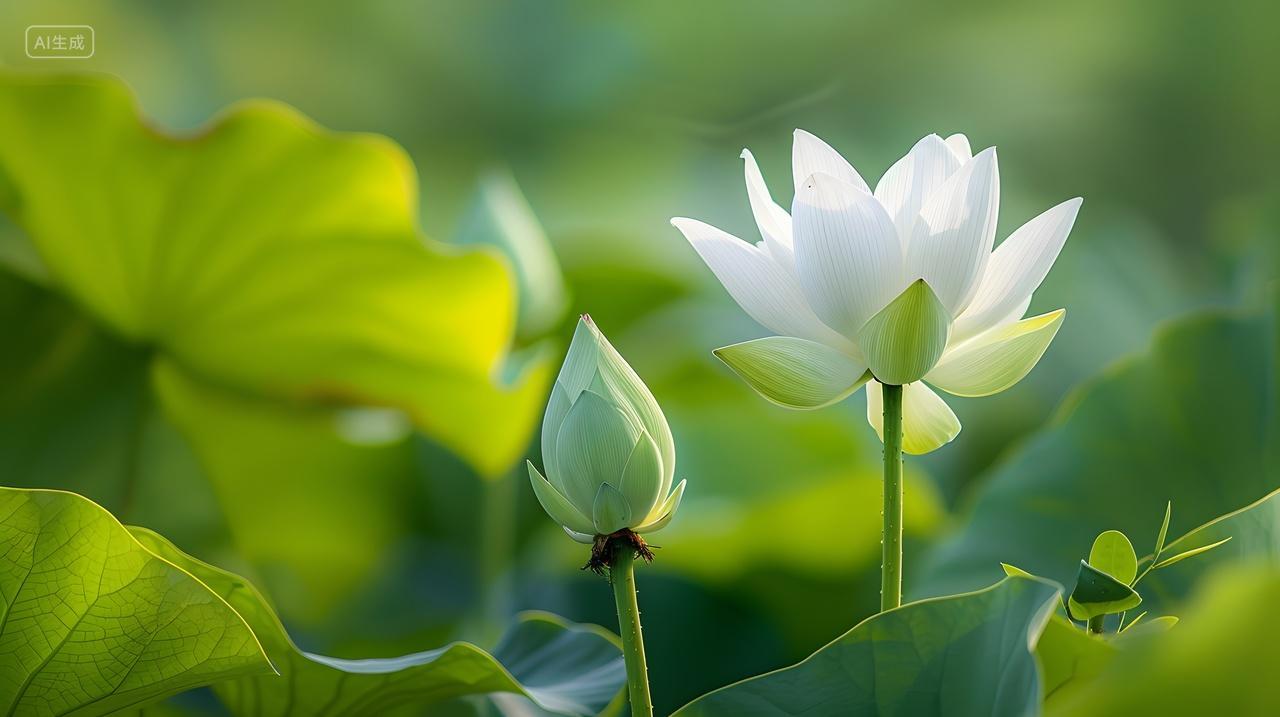 清晨中的白莲花自然风景壁纸