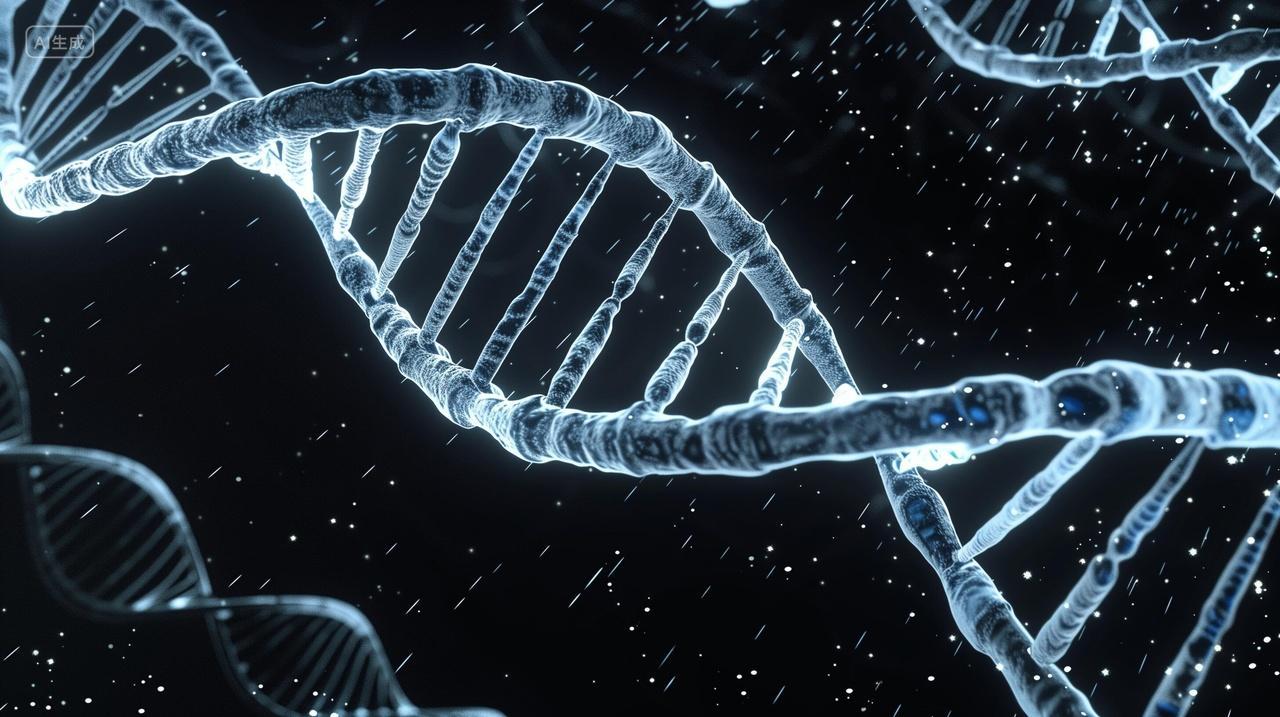 发光DNA双螺旋结构黑色背景生物科技分子基因科学