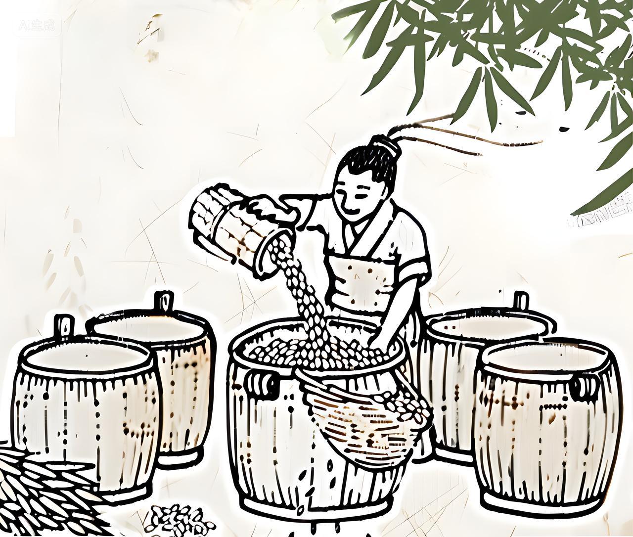 酒业古风风格酒文化开耙酿酒步骤的图片