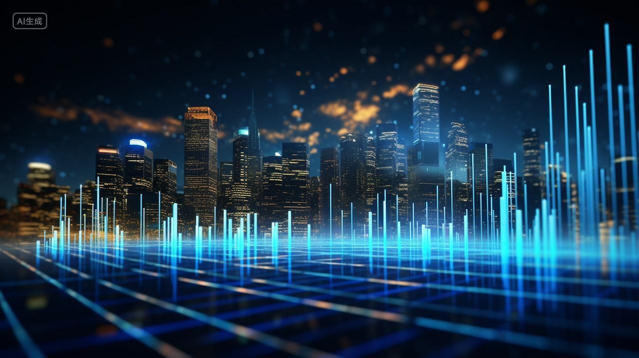 科技金融业务增长蓝色科技城市背景数据可视化