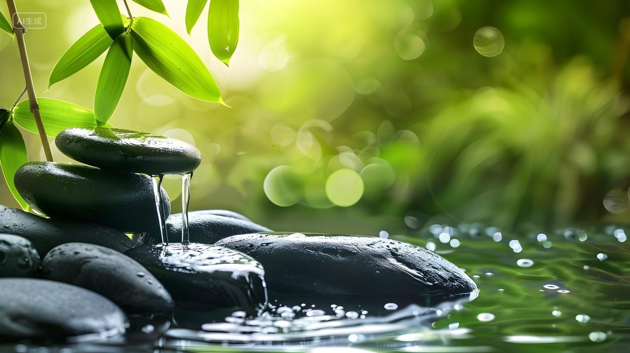 宁静的石头与流水景观壁纸