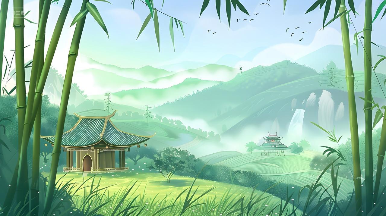 竹林古村山间景色壁纸