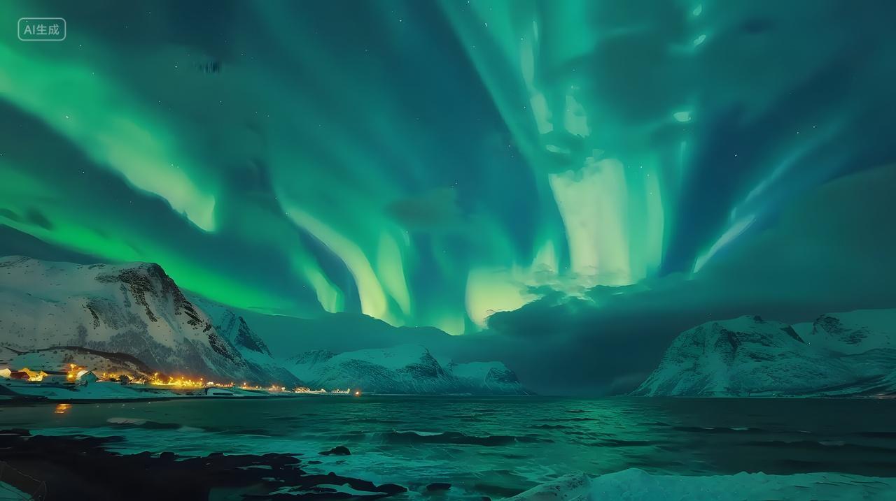 极光下的冬季北极风光壁纸