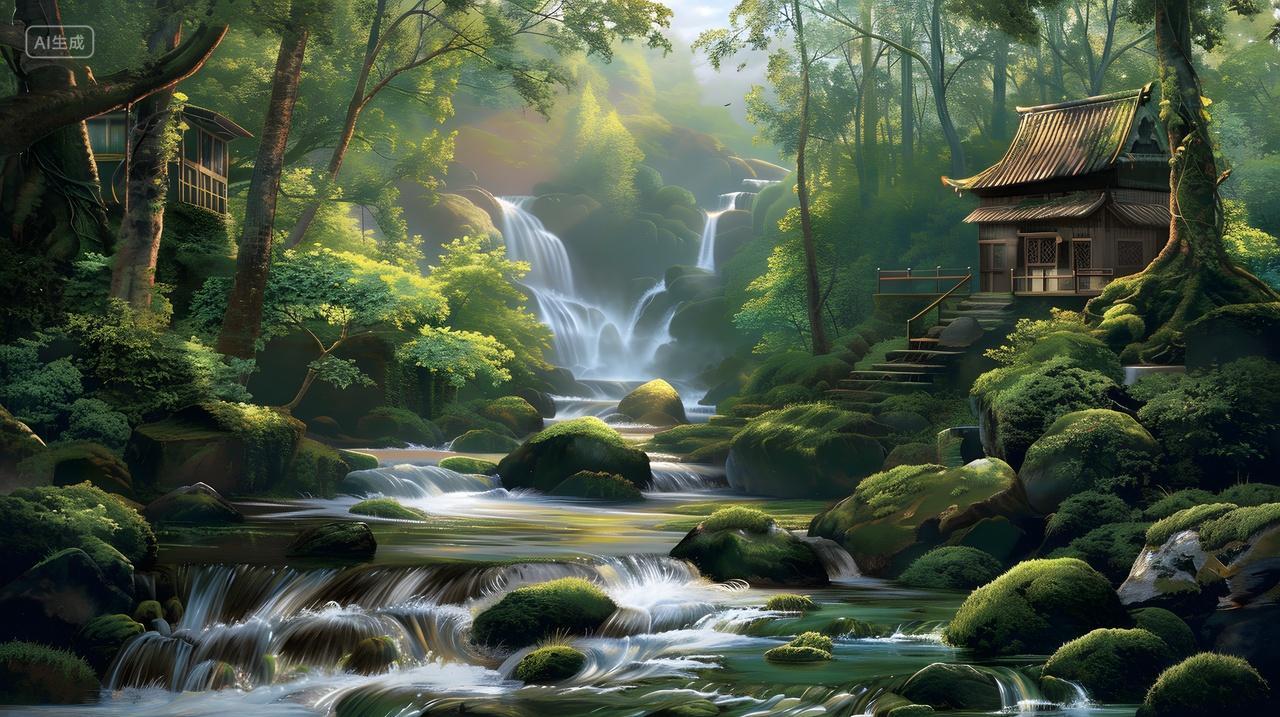 溪流瀑布森林景观壁纸