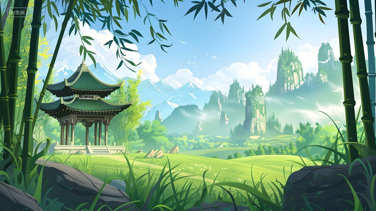 竹林亭台山水田园壁纸