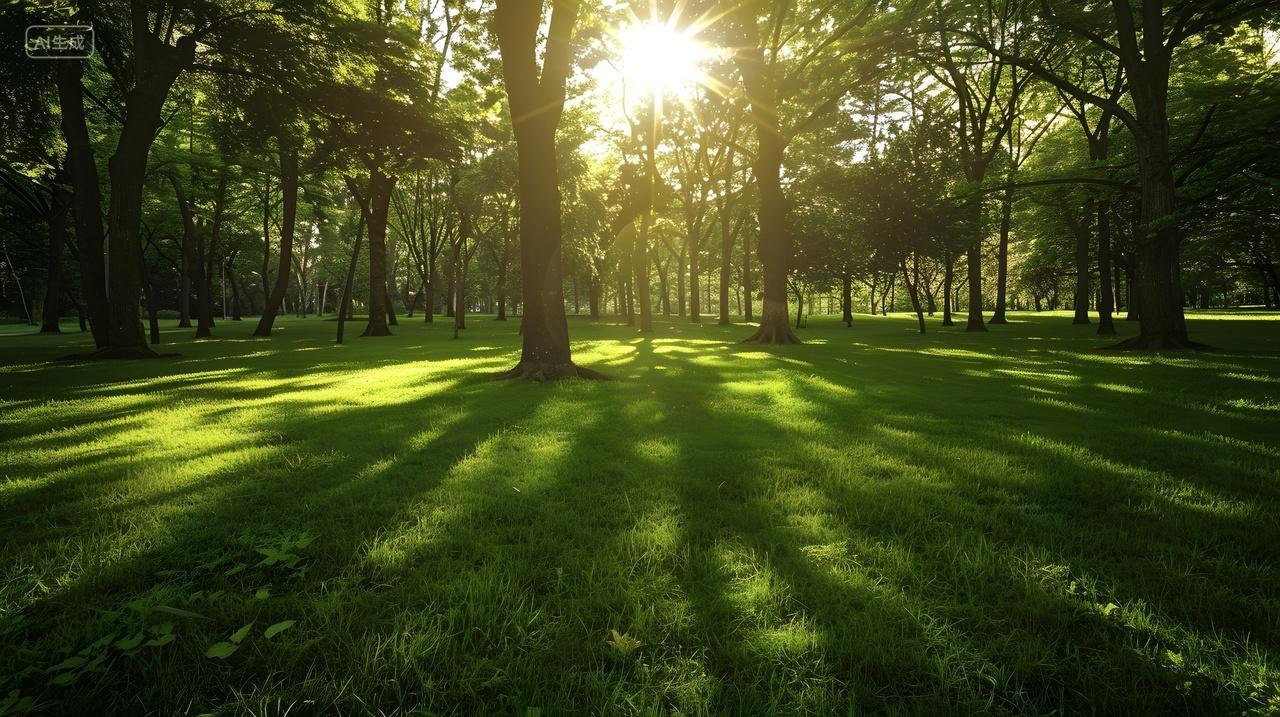 森林阳光清晨草地宁静风景壁纸