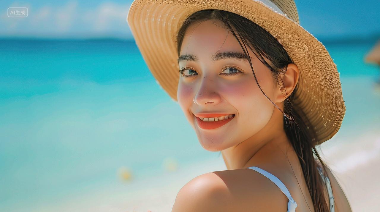 一个女孩在海边