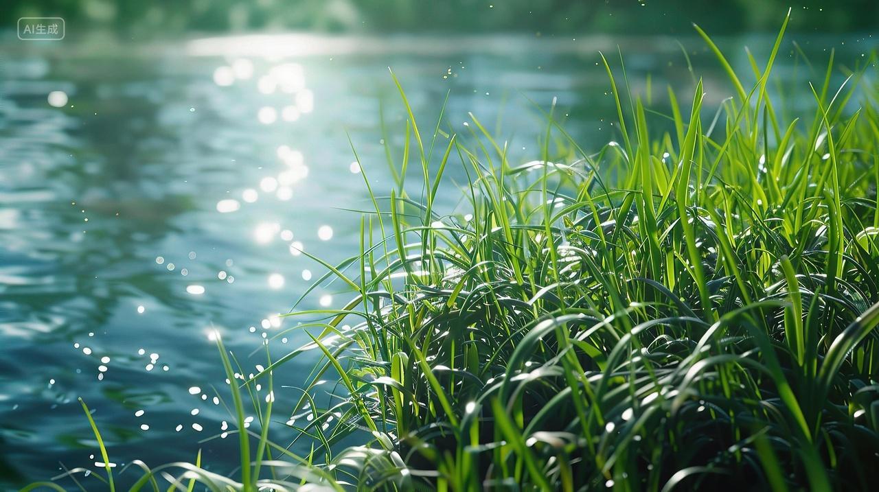 湖边小草和光斑