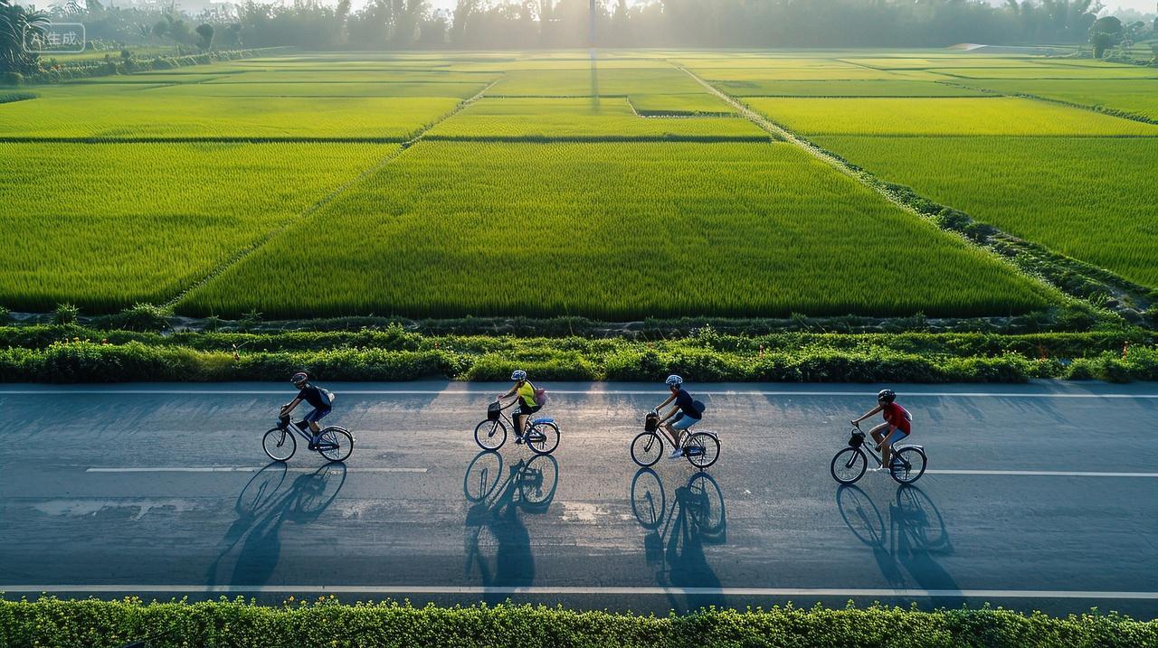 孩子在乡村的道路上骑行