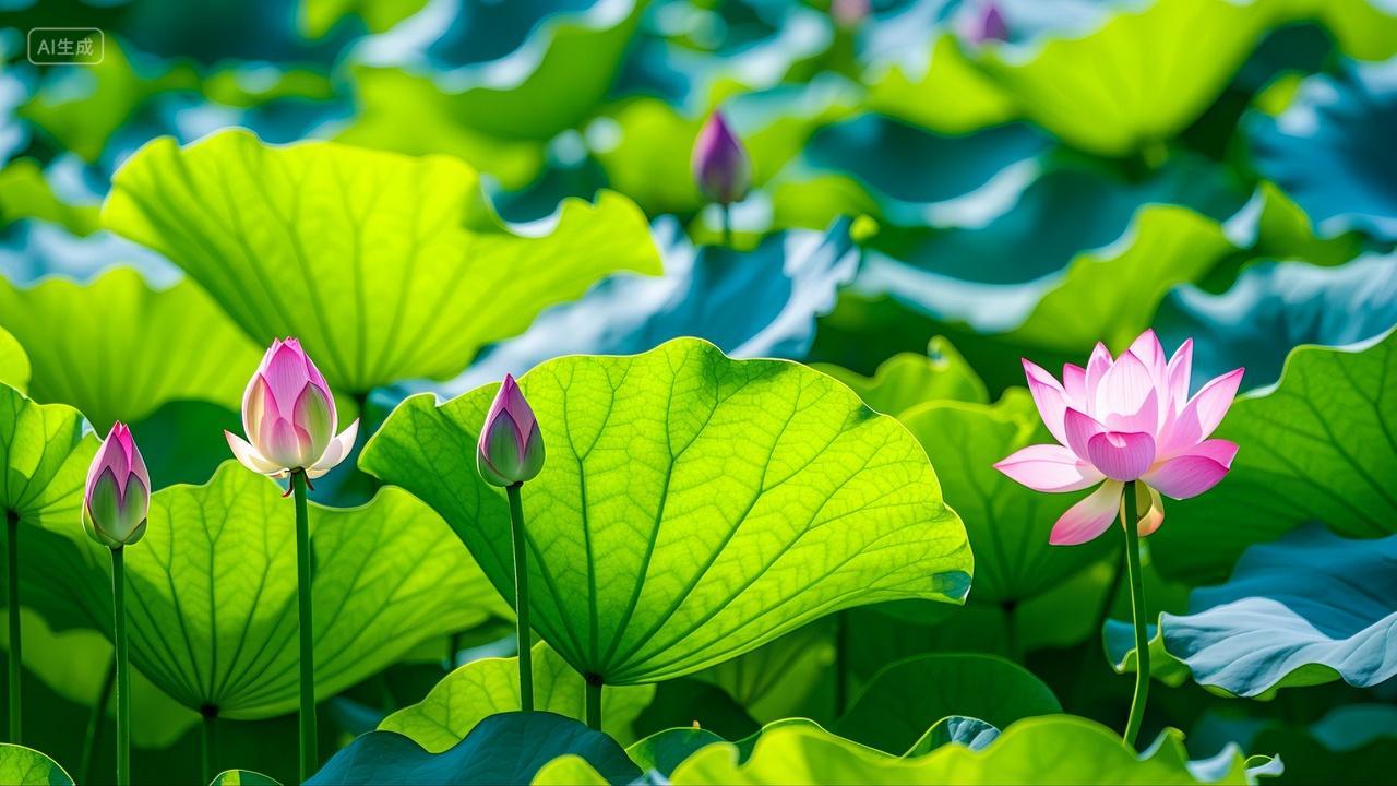 夏日荷塘中的荷花荷叶荷苞风景壁纸小暑大暑