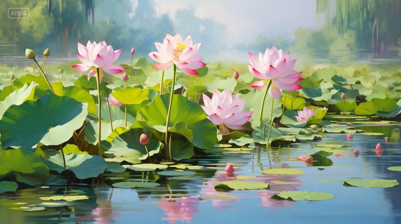 夏日荷塘里的荷花荷叶风景壁纸