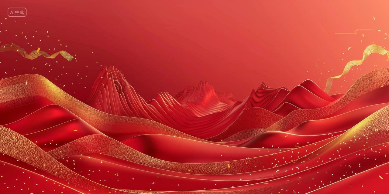 中国风红金色山水意境背景图