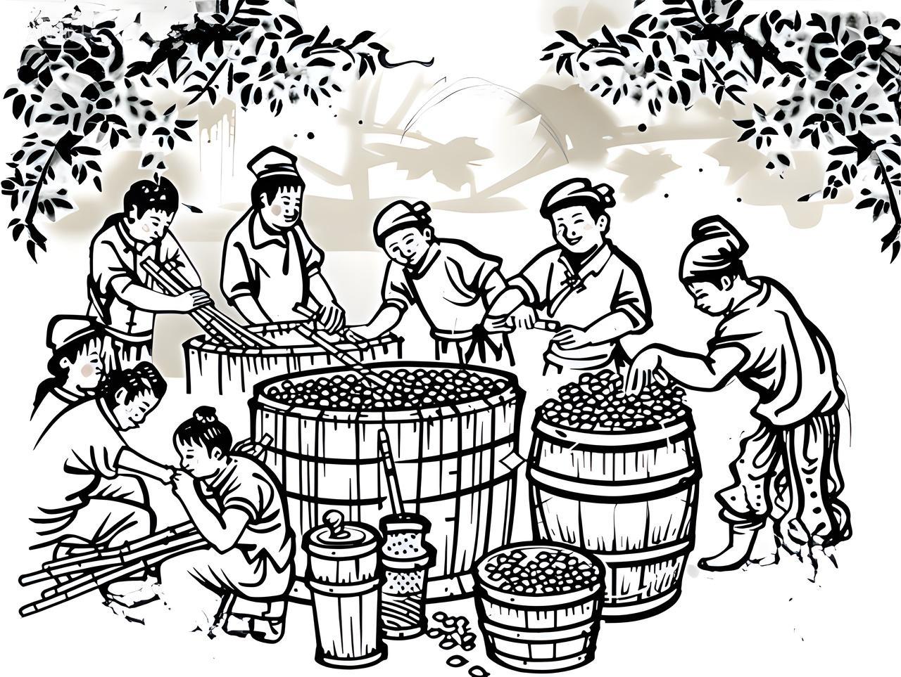 酒业古风酒文化正面拍摄浸米的图片