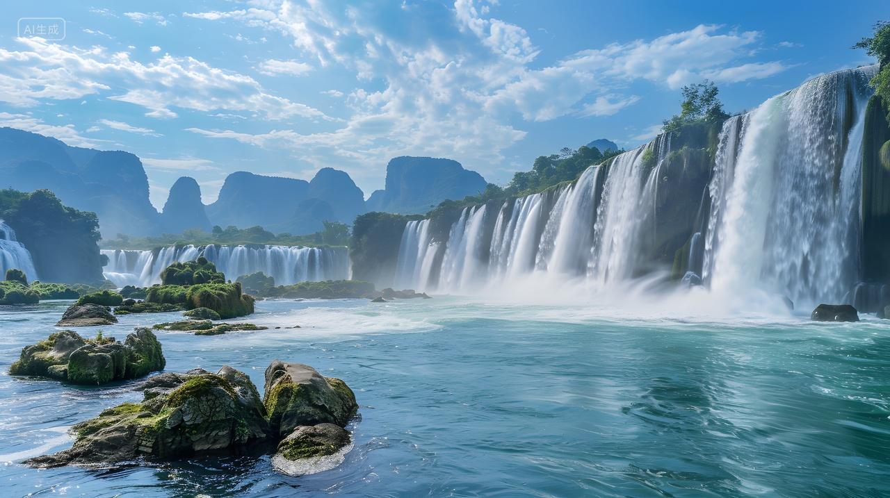 壮观的瀑布与山水风景壁纸