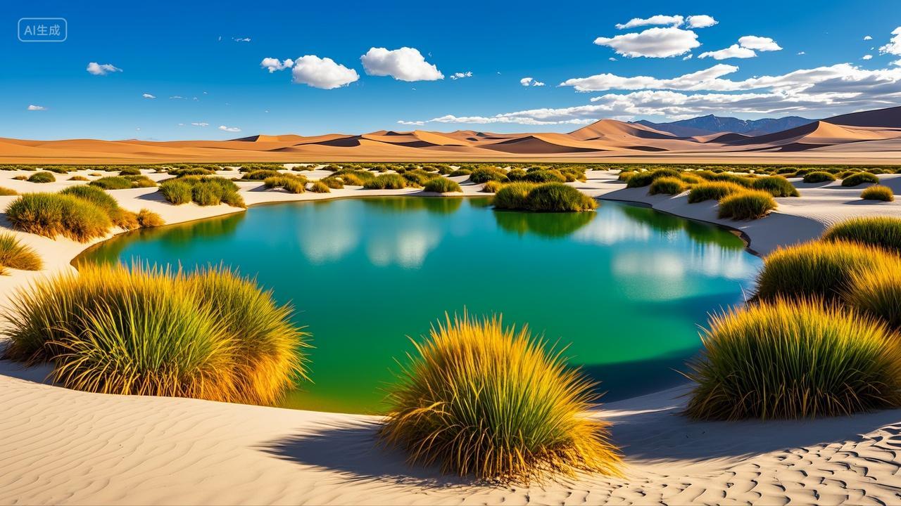 沙漠中的湖泊绿洲风景壁纸