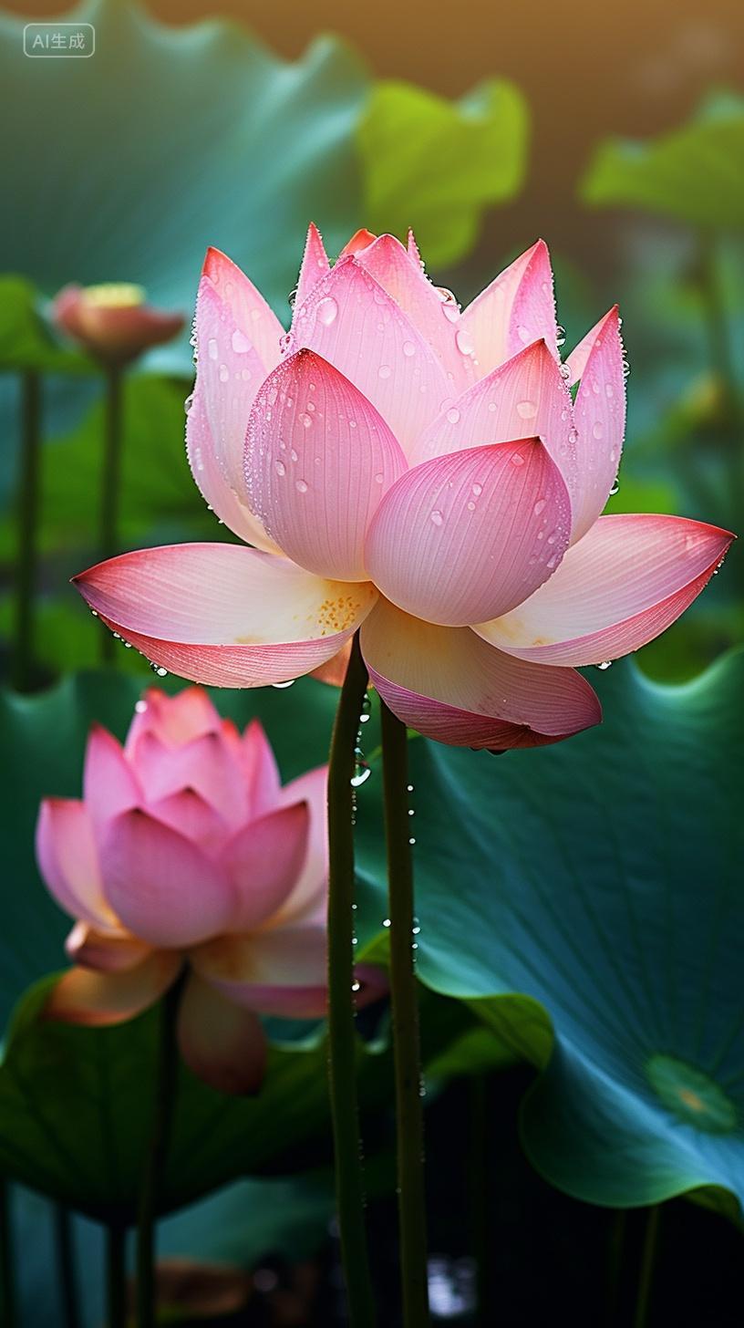 夏日雨后盛开的荷花风景壁纸