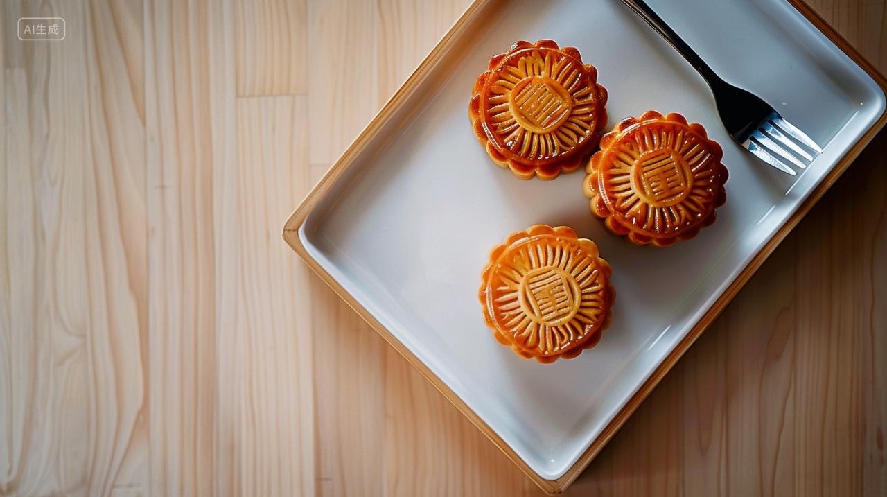 一盘月饼摆在桌面上