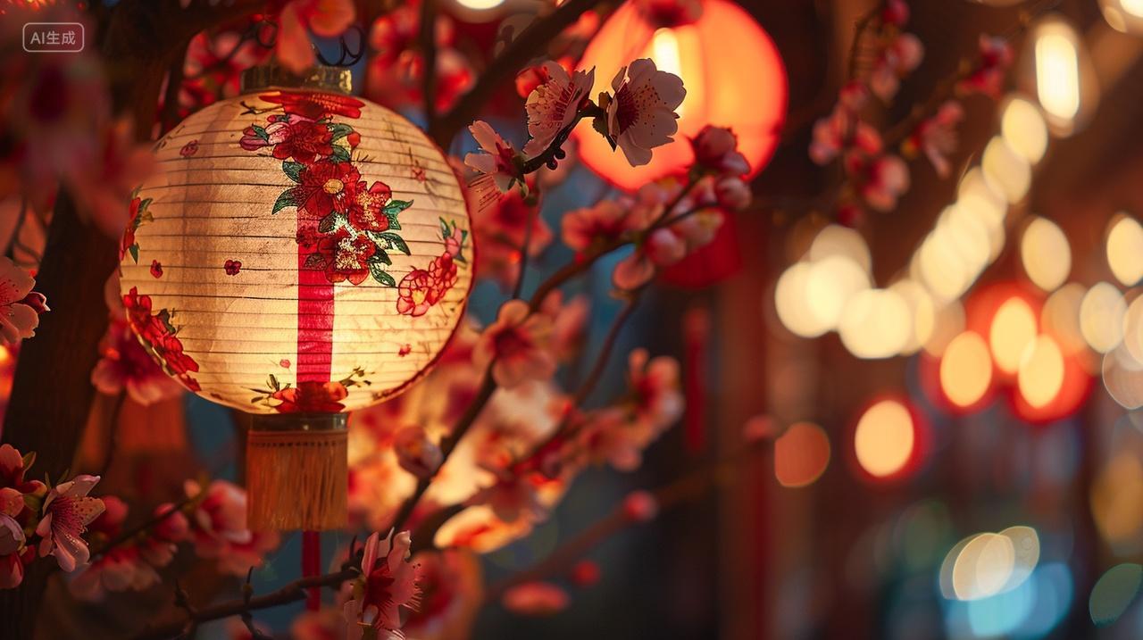 街上挂满灯笼春节