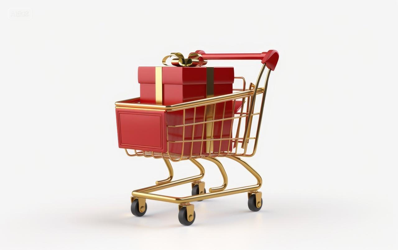 电商概念购物车里的红色礼物