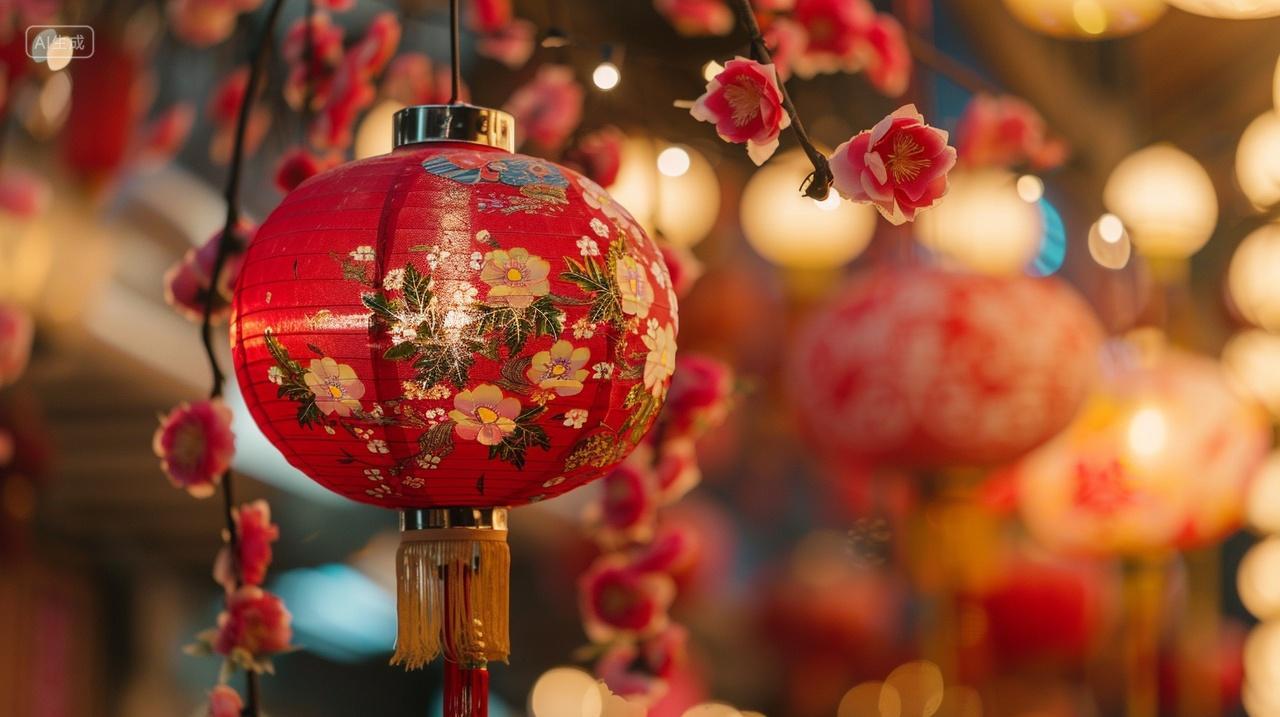 街上挂满灯笼中秋春节背景