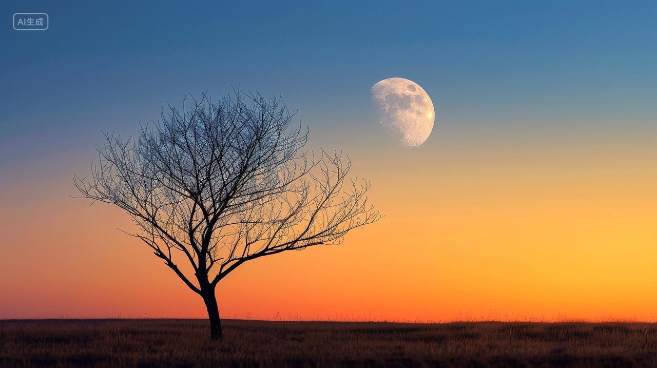 一棵树和月亮中秋背景